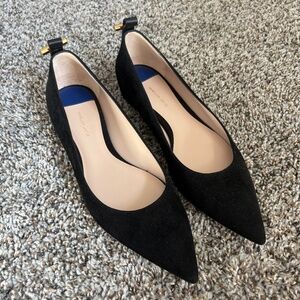 Stuart Weitzman Women's Shoes Black Suede Classic Flats Pointed Toe - Size 11.5M